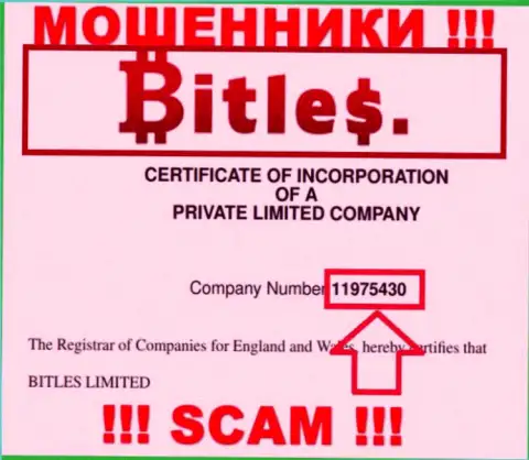Регистрационный номер аферистов Bitles Eu, с которыми не стоит совместно работать - 11975430