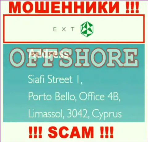 Улица Сиафи 1, Порто Белло, Офис 4B, Лимассол, 3042, Кипр - это юридический адрес конторы EXT, расположенный в офшорной зоне
