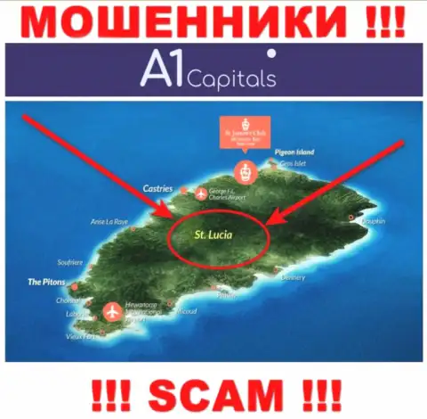 Контора A1 Capitals зарегистрирована в оффшоре, на территории - St. Lucia