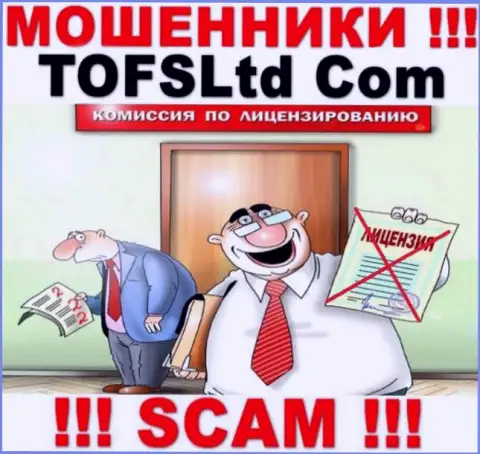 Взаимодействие с организацией TOFSLtd будет стоить Вам пустых карманов, у указанных интернет аферистов нет лицензии