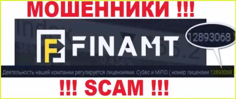 Мошенники Finamt LTD не скрывают лицензию на осуществление деятельности, представив ее на интернет-сервисе, но будьте крайне внимательны !!!