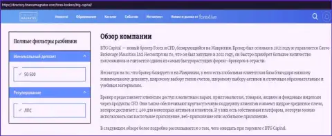 Обзор FOREX дилингового центра BTG Capital Com на онлайн-сервисе Директори Финансмагнат Ком