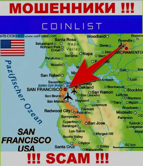 Официальное место базирования Коин Лист на территории - San Francisco, USA