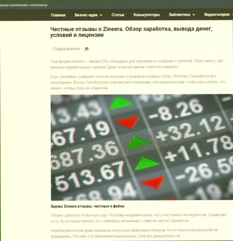 Обзор условий торговли биржевой компании Zineera Com, опубликованный на web-сайте Бизнес-Трансофрматор Ком